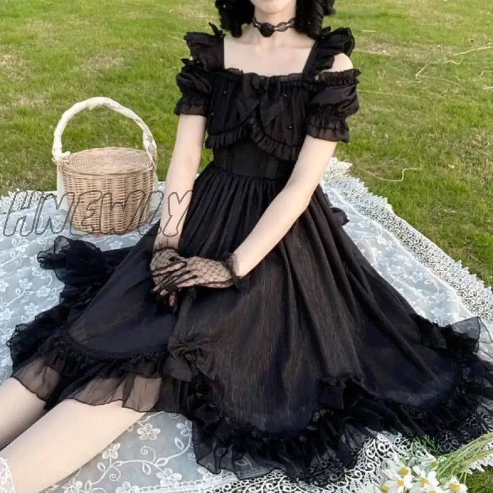 Hnewly Japanese Victorian Vintage Lolita Dress Women Cute Bow Sexy Backless Evening Party Dresses