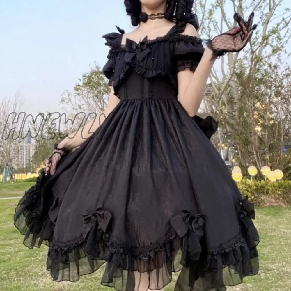 Hnewly Japanese Victorian Vintage Lolita Dress Women Cute Bow Sexy Backless Evening Party Dresses
