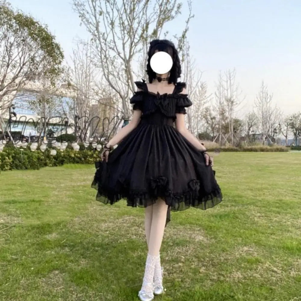 Hnewly Japanese Victorian Vintage Lolita Dress Women Cute Bow Sexy Backless Evening Party Dresses