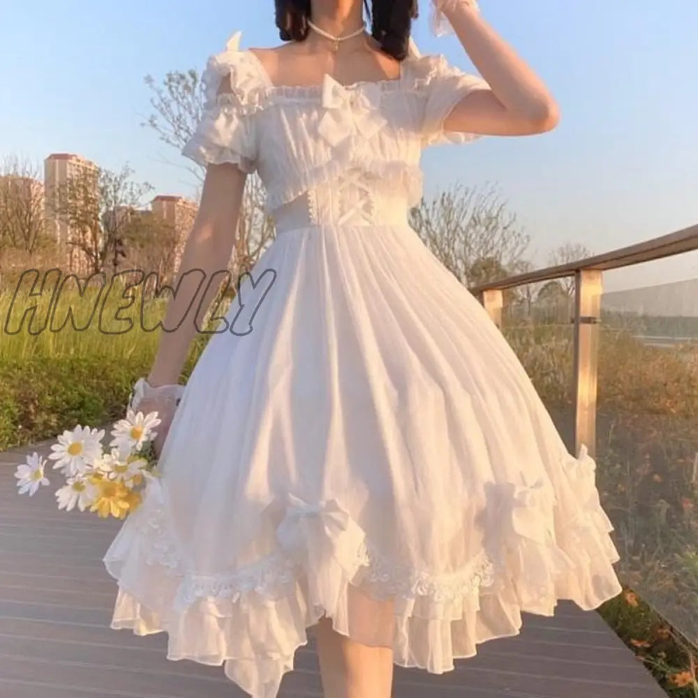 Hnewly Japanese Victorian Vintage Lolita Dress Women Cute Bow Sexy Backless Evening Party Dresses