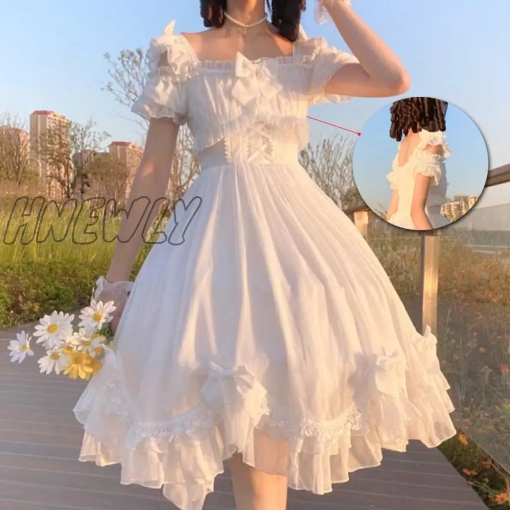 Hnewly Japanese Victorian Vintage Lolita Dress Women Cute Bow Sexy Backless Evening Party Dresses