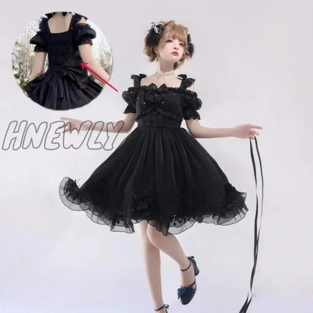 Hnewly Japanese Victorian Vintage Lolita Dress Women Cute Bow Sexy Backless Evening Party Dresses