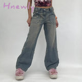 Hnewly Jeans For Women High-Waisted Straight Casual Pants Irregular Pocket Cargo Mopping Women’s