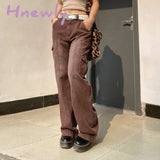 Hnewly Jeans For Women High-Waisted Straight Casual Pants Irregular Pocket Cargo Mopping Women’s