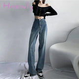 Hnewly Jeans wide leg pants women's high waist pants for women spring and summer Y2K Jeans Female show thin straight denim trousers