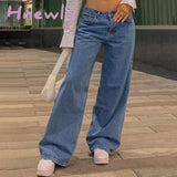 Hnewly Jeans Women Low-Rise Fashion Retro Straight Pants Loose Street Style Denim With Simple Wide