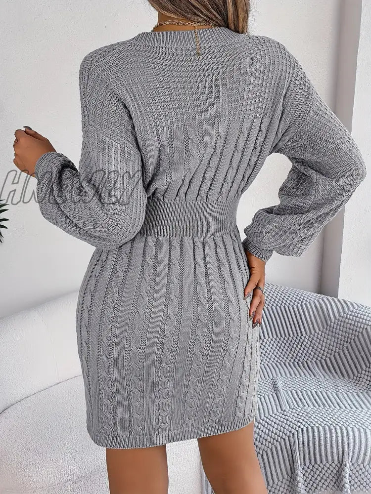 Hnewly Keyhole Cable Knit Sweater Dress Casual Long Sleeve Bodycon Women’s Clothing