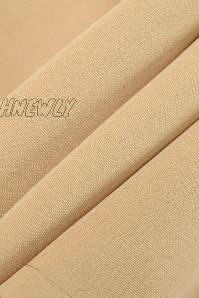 Hnewly - Khaki Casual Solid Patchwork Cardigan Turn-Back Collar Outerwear Coats Suits
