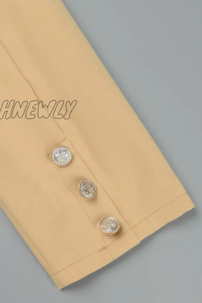 Hnewly - Khaki Casual Solid Patchwork Cardigan Turn-Back Collar Outerwear Coats Suits