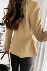 Hnewly - Khaki Casual Solid Patchwork Cardigan Turn-Back Collar Outerwear Coats Suits