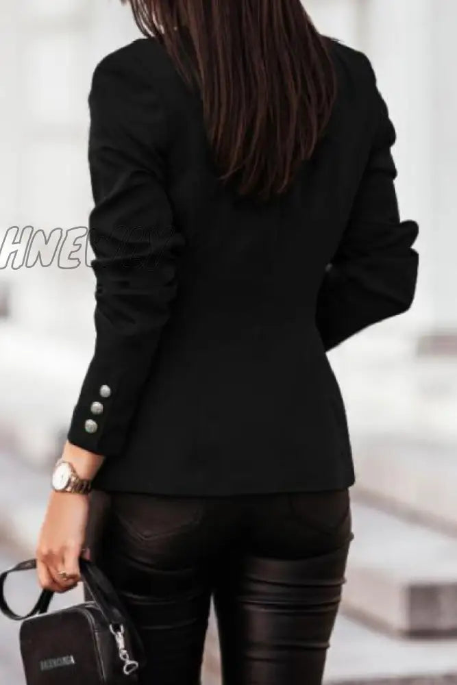 Hnewly - Khaki Casual Solid Patchwork Cardigan Turn-Back Collar Outerwear Coats Suits