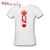 Hnewly King Queen Crown Print Couple Outfit Matching Short Sleeve T - Shirt Valentine’s Day Gift