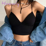 Hnewly Knitted Binder Chest Woman Tank Tops Spaghetti Strap Corset Crop Camis With Built In Bras