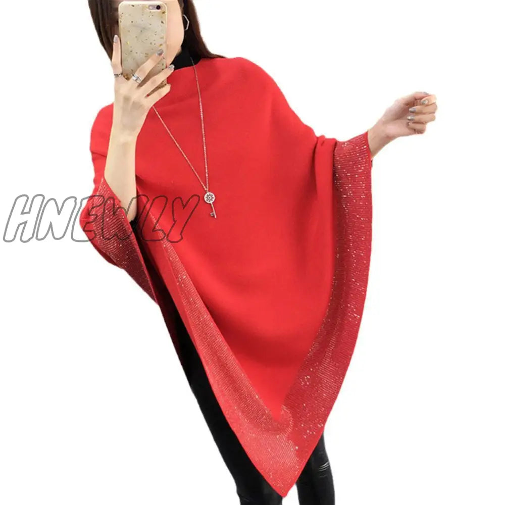 Hnewly Knitted Capes & Ponchos Women Bat Sleeve Cape Shawl Mujer Loose Shirt Oversized Coat Spring