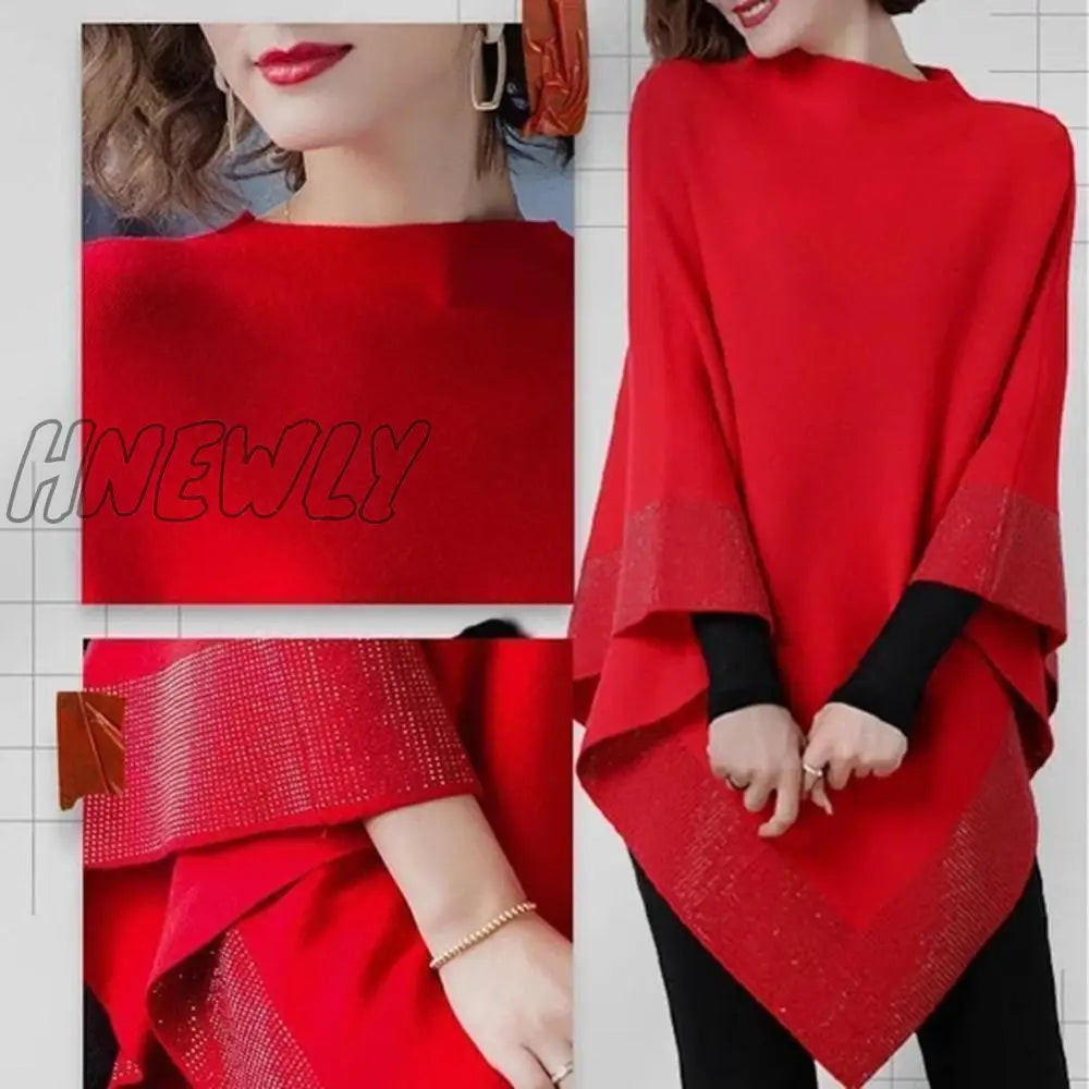 Hnewly Knitted Capes & Ponchos Women Bat Sleeve Cape Shawl Mujer Loose Shirt Oversized Coat Spring