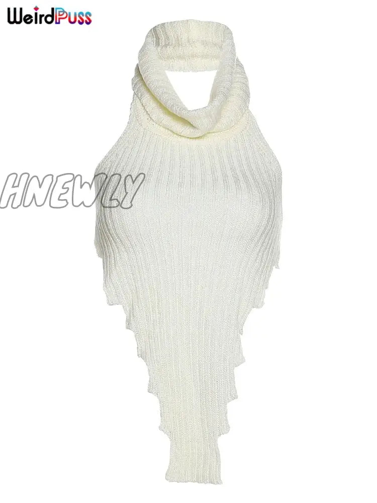 Hnewly Knitted Halter Sleeveless Tank Top Sexy Turtleneck Skinny Elastic Wild Elegant Basic