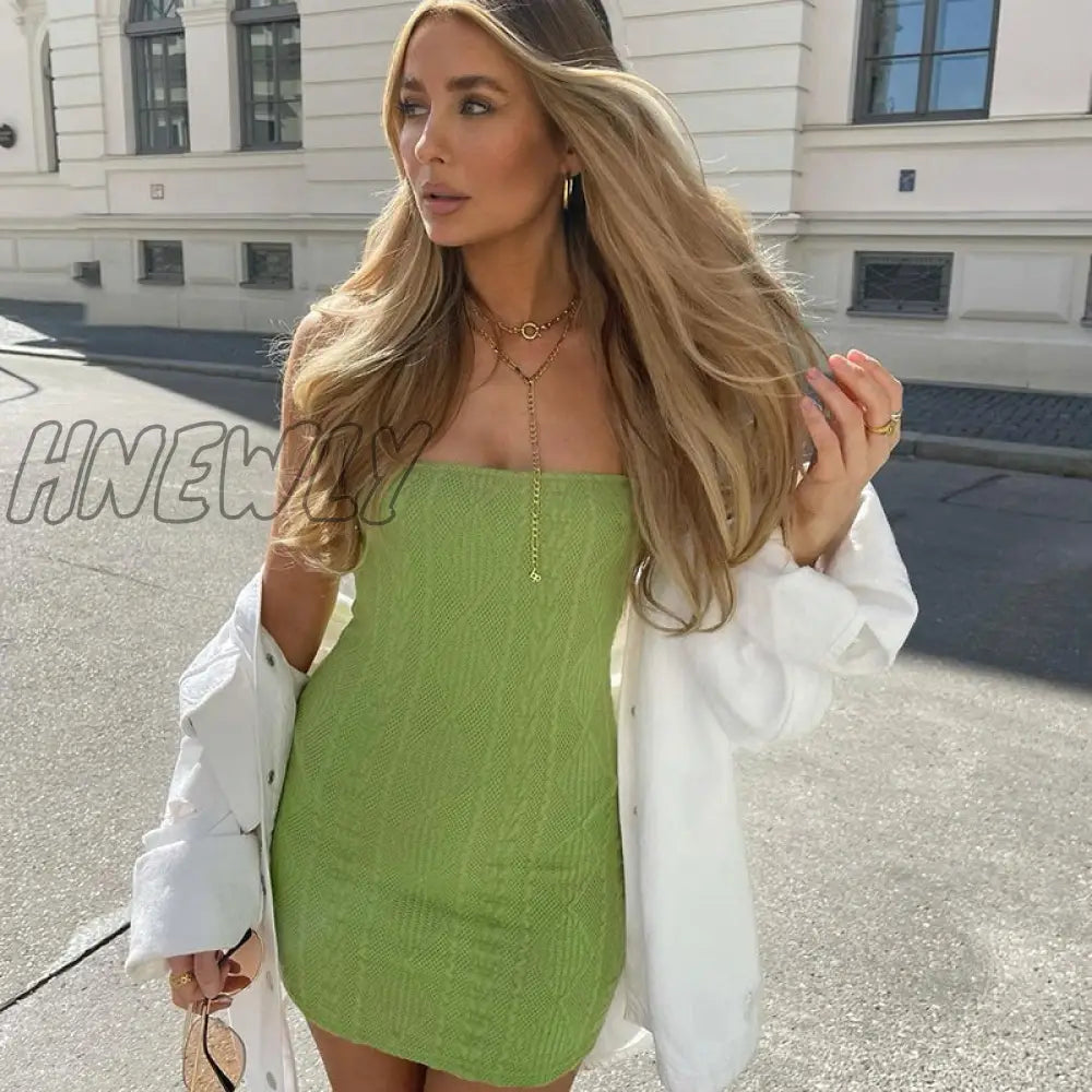 Hnewly Knitted Mini Dress Women Bodycon Party Short Dresses Ladies Sexy Spaghetti Strap Cami