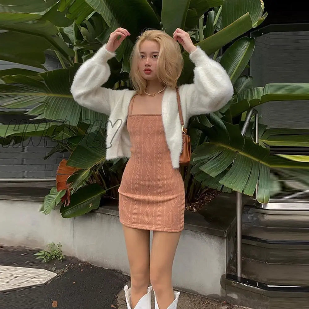 Hnewly Knitted Mini Dress Women Bodycon Party Short Dresses Ladies Sexy Spaghetti Strap Cami