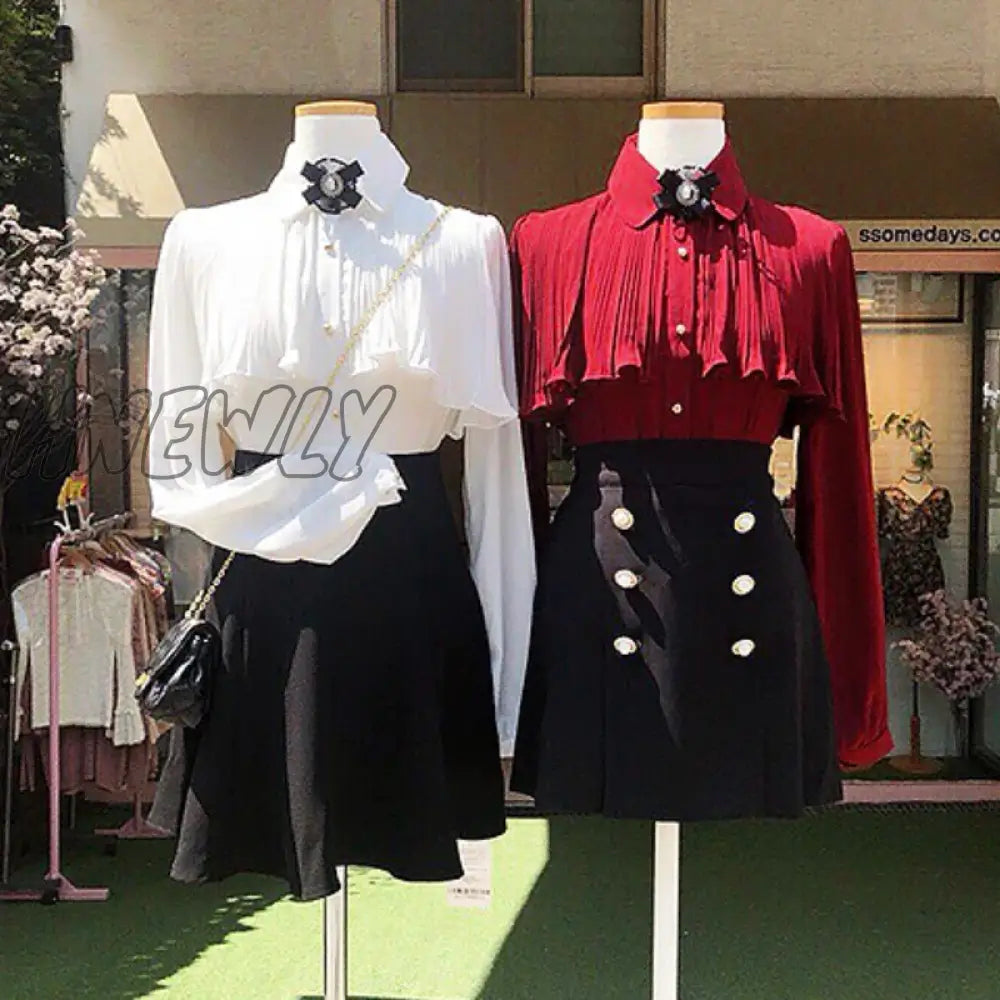 Hnewly Korea Chic Tops Blusas Japan Style Elegant Hot Cute Preppy Girls Work Button White Shirts