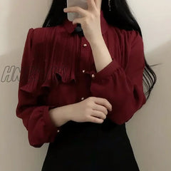 Hnewly Korea Chic Tops Blusas Japan Style Elegant Hot Cute Preppy Girls Work Button White Shirts