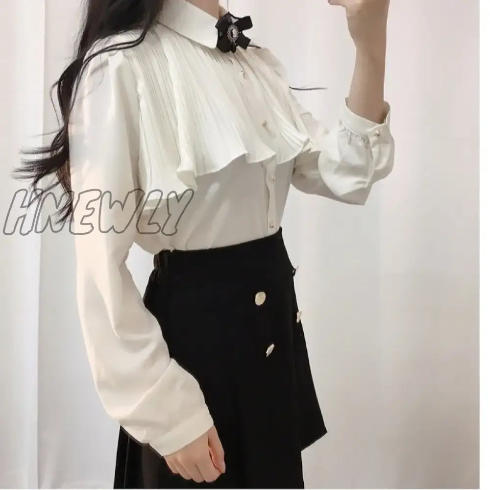 Hnewly Korea Chic Tops Blusas Japan Style Elegant Hot Cute Preppy Girls Work Button White Shirts
