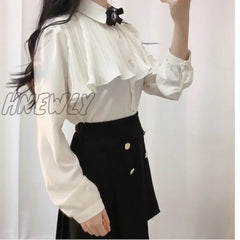 Hnewly Korea Chic Tops Blusas Japan Style Elegant Hot Cute Preppy Girls Work Button White Shirts
