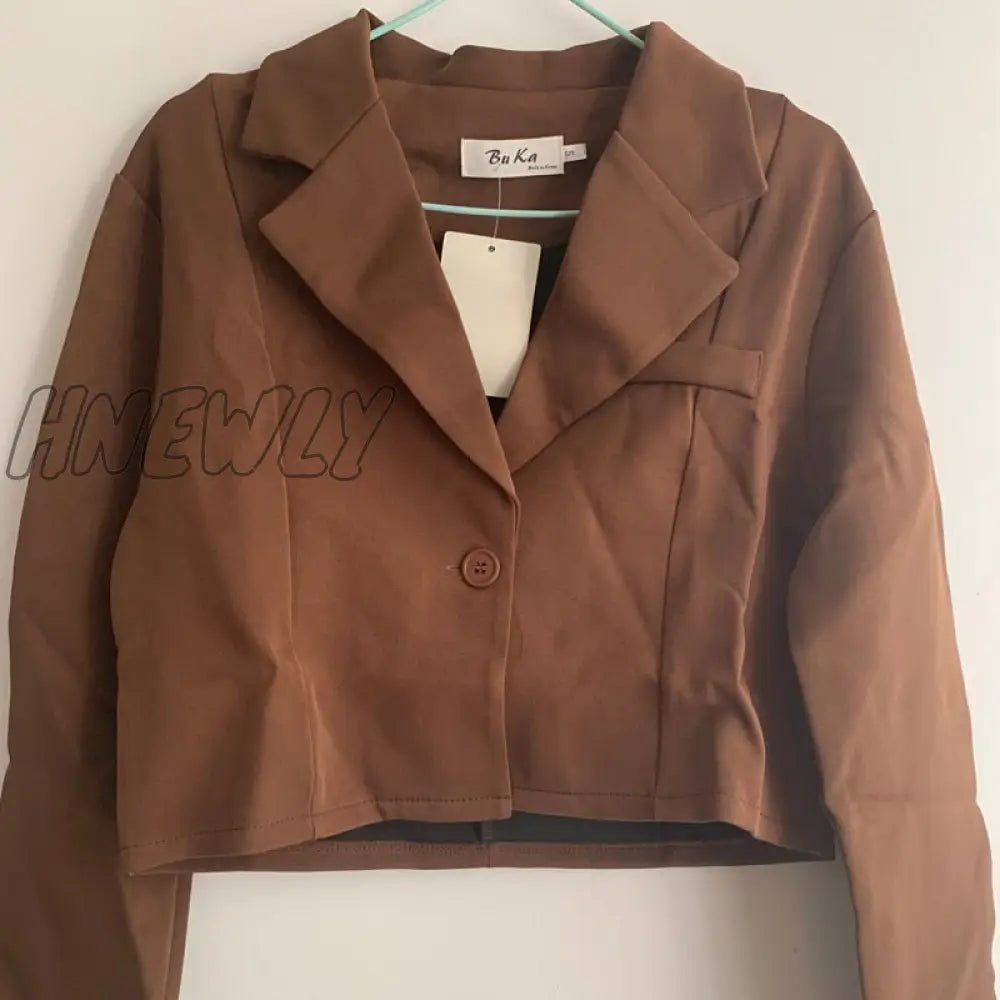 Hnewly Korea Chic Women Sets Fashion Office Two Piece Suit Lapel Loose One - Button Cropped Blazers