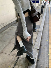 Hnewly Korean Chic Pleated Casual Cargo Skirt Women Spring New Streetwear Fashion Split Solid Color