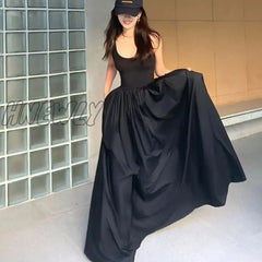 Lucyever Korean Fashion Black Maxi Dress Women Summer Sleeveless Spaghetti Strap Dresses Female
