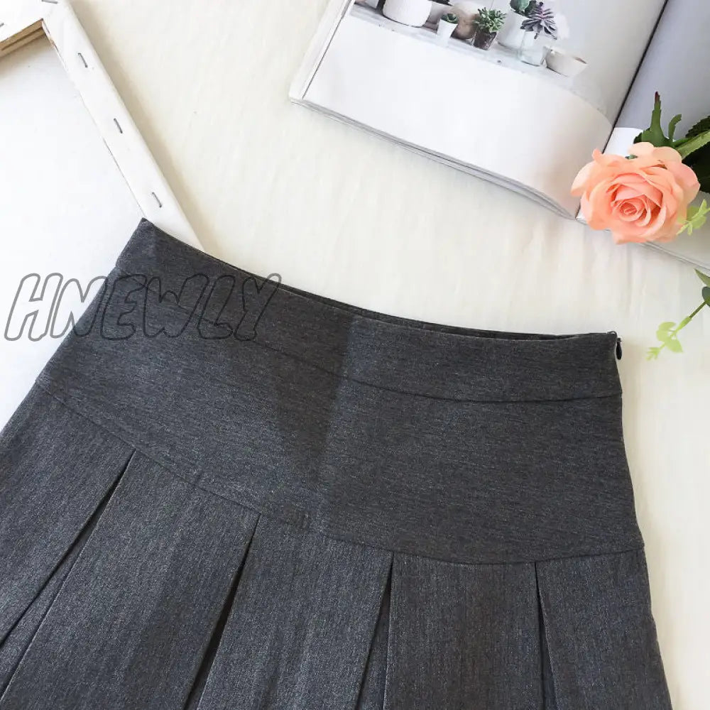 Hnewly Korean Fashion Gray Pleated Skirt Women Vintage Cute High Waist Sexy Mini Skirts Kawaii
