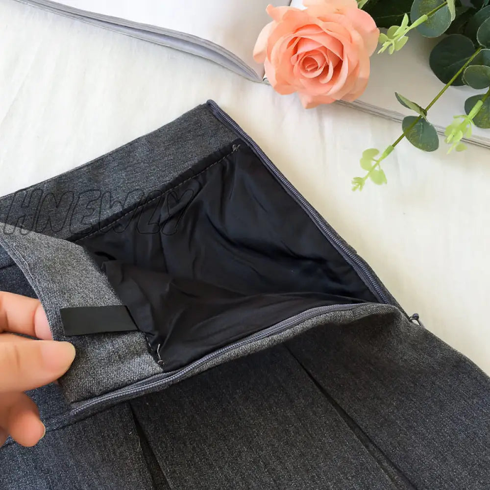 Hnewly Korean Fashion Gray Pleated Skirt Women Vintage Cute High Waist Sexy Mini Skirts Kawaii