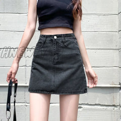 Hnewly Korean Fashion Jeans Woman Harajuku Skirts Bodycon High Waist Skirt Denim Black Mini Y2K