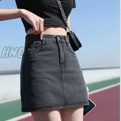 Hnewly Korean Fashion Jeans Woman Harajuku Skirts Bodycon High Waist Skirt Denim Black Mini Y2K