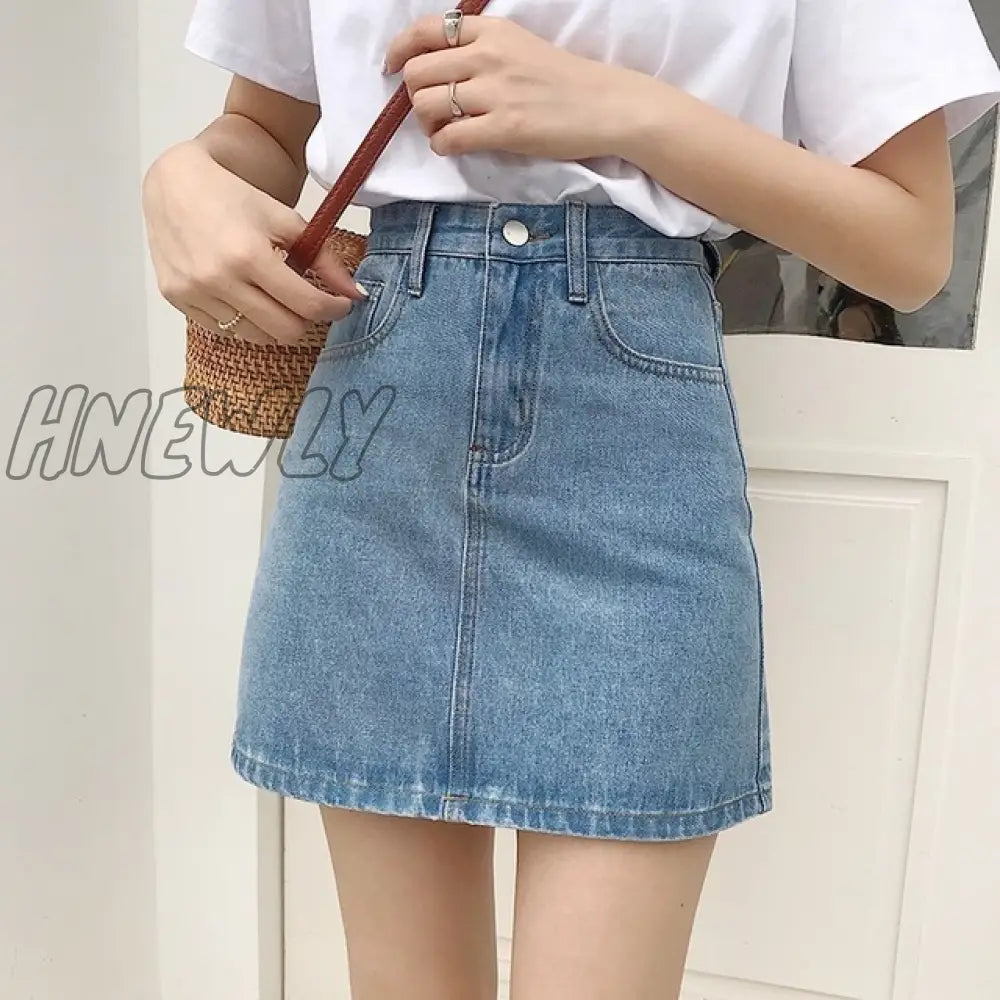Hnewly Korean Fashion Jeans Woman Harajuku Skirts Bodycon High Waist Skirt Denim Black Mini Y2K