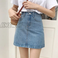 Hnewly Korean Fashion Jeans Woman Harajuku Skirts Bodycon High Waist Skirt Denim Black Mini Y2K