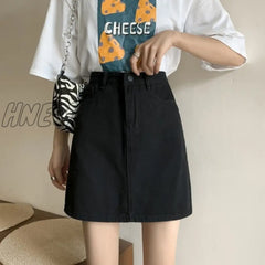Hnewly Korean Fashion Jeans Woman Harajuku Skirts Bodycon High Waist Skirt Denim Black Mini Y2K