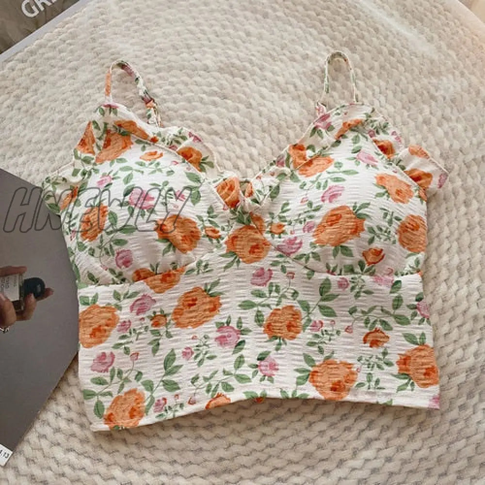 Hnewly Korean Fashion Sexy Camsoles Spaghetti Strap Tank Top Woman Sweet Crop Tops Women Off