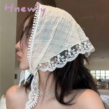 Hnewly Korean Ins Lace Hair Scarf Women Retro Triangle Hair Band Strap Hair Bag Headscarf Hat Travel Photo Headband Turban Accessorie