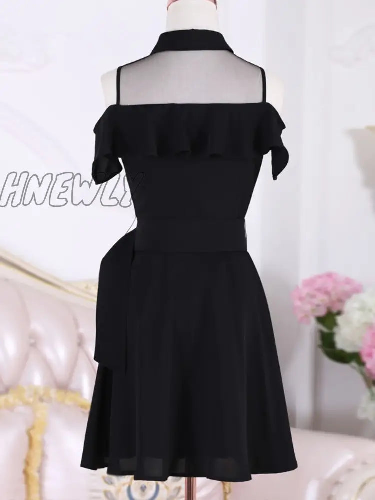 Hnewly Korean Ol New Single Breasted Women Summer Dress Sweet Chic Black Office Work Short Mini
