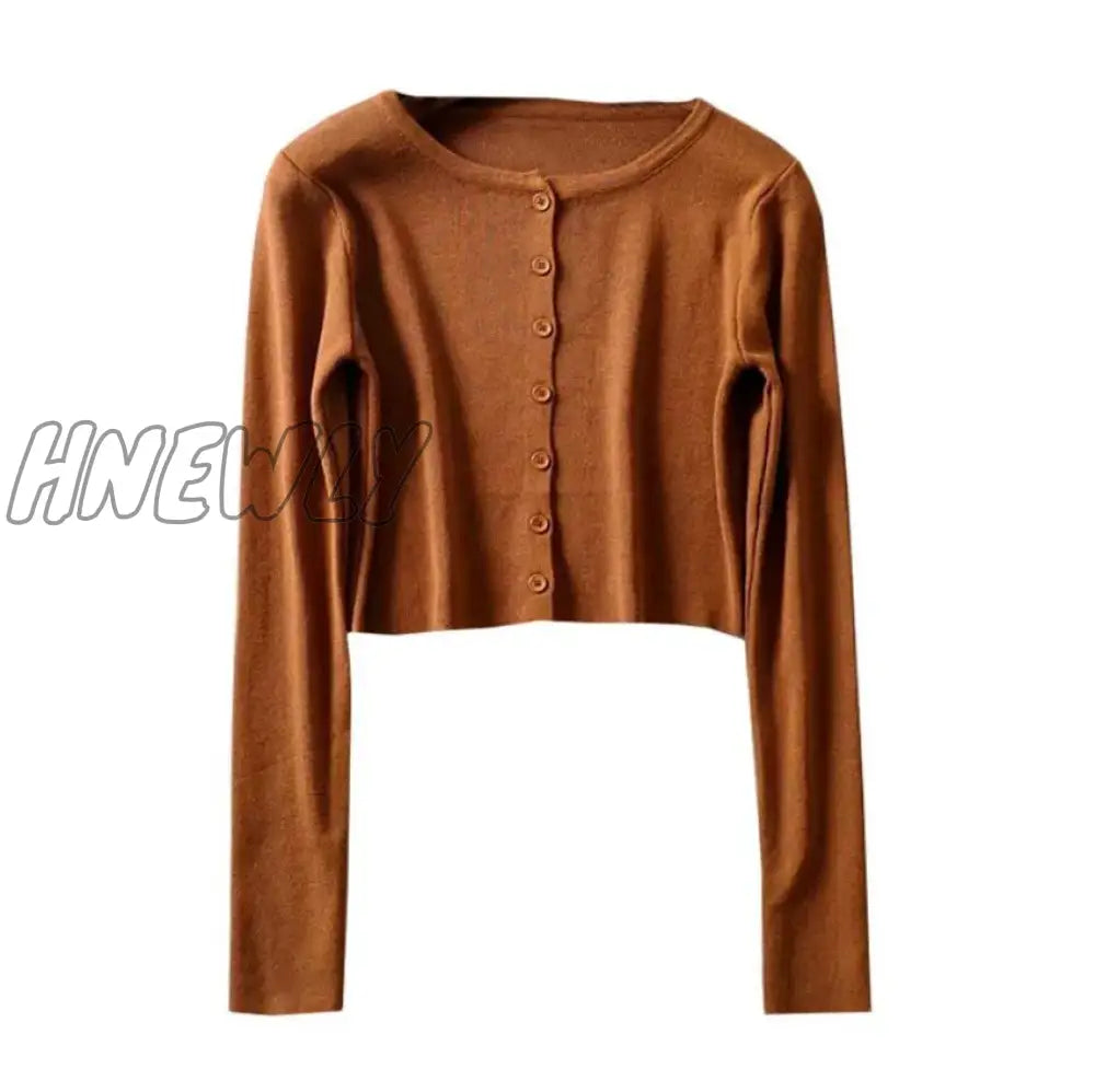 Hnewly Korean Style O-Neck Short Knitted Sweaters Women Thin Cardigan Fashion Sleeve Sun Protection