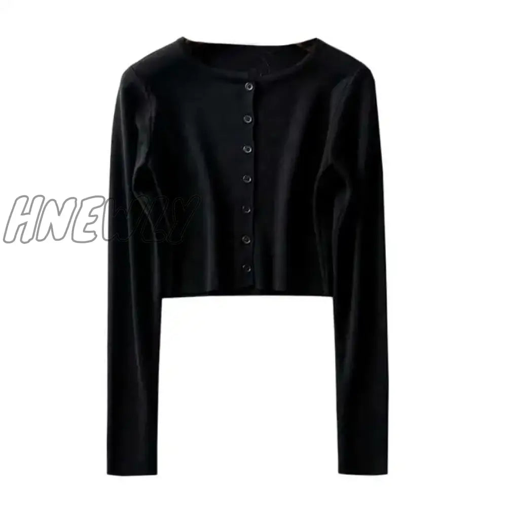 Hnewly Korean Style O-Neck Short Knitted Sweaters Women Thin Cardigan Fashion Sleeve Sun Protection