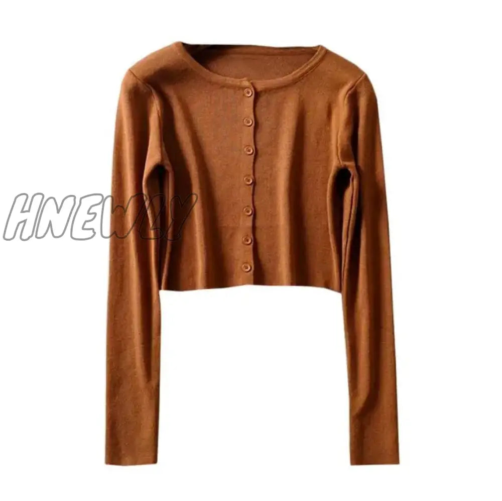 Hnewly Korean Style O-Neck Short Knitted Sweaters Women Thin Cardigan Fashion Sleeve Sun Protection