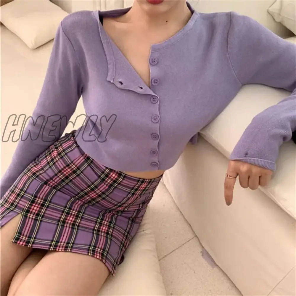 Hnewly Korean Style O-Neck Short Knitted Sweaters Women Thin Cardigan Fashion Sleeve Sun Protection