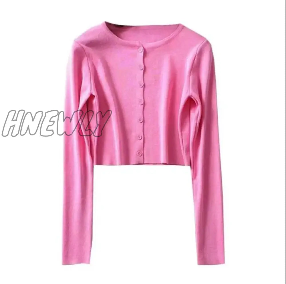 Hnewly Korean Style O-Neck Short Knitted Sweaters Women Thin Cardigan Fashion Sleeve Sun Protection