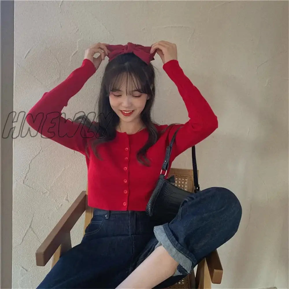 Hnewly Korean Style O-Neck Short Knitted Sweaters Women Thin Cardigan Fashion Sleeve Sun Protection