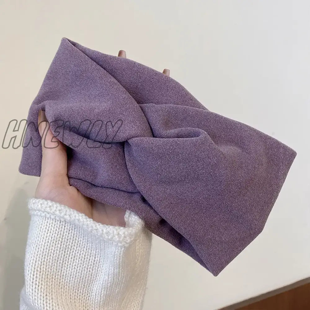 Hnewly Korean Style Wide Cross Headbands For Woman Solid Hairband Elastic Sports Yoga Headwear