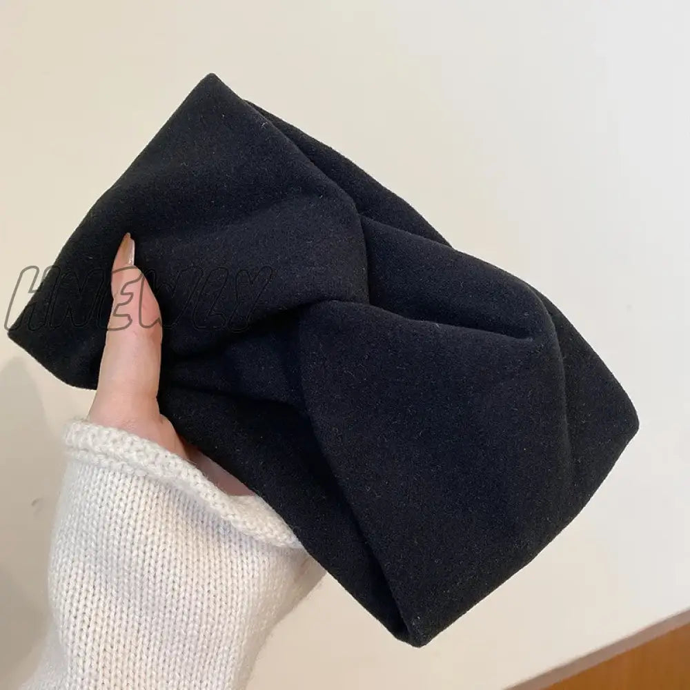 Hnewly Korean Style Wide Cross Headbands For Woman Solid Hairband Elastic Sports Yoga Headwear