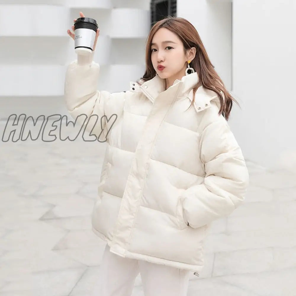 Hnewly Korean Style Winter Women Down Jacket Oversize Loose Hooded Female Puffer Jackets Short