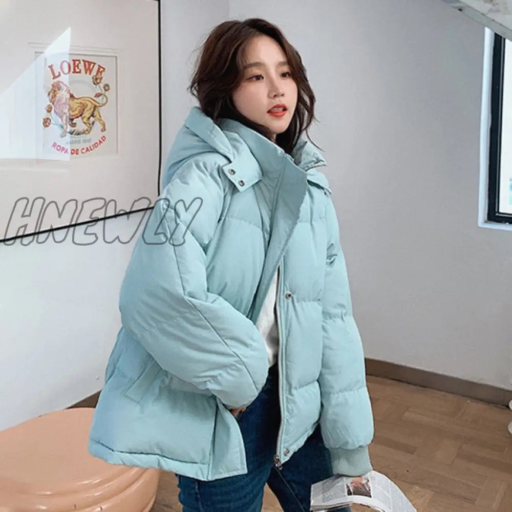 Hnewly Korean Style Winter Women Down Jacket Oversize Loose Hooded Female Puffer Jackets Short