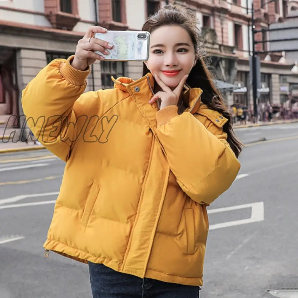 Hnewly Korean Style Winter Women Down Jacket Oversize Loose Hooded Female Puffer Jackets Short